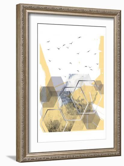 Yellow Grey Abstract Hexagons 2-Urban Epiphany-Framed Art Print