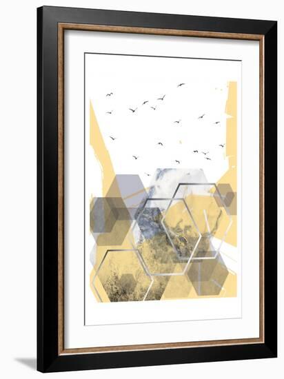 Yellow Grey Abstract Hexagons 2-Urban Epiphany-Framed Art Print