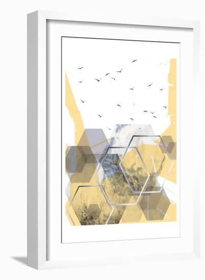 Yellow Grey Abstract Hexagons 2-Urban Epiphany-Framed Art Print