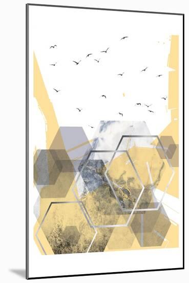 Yellow Grey Abstract Hexagons 2-Urban Epiphany-Mounted Art Print