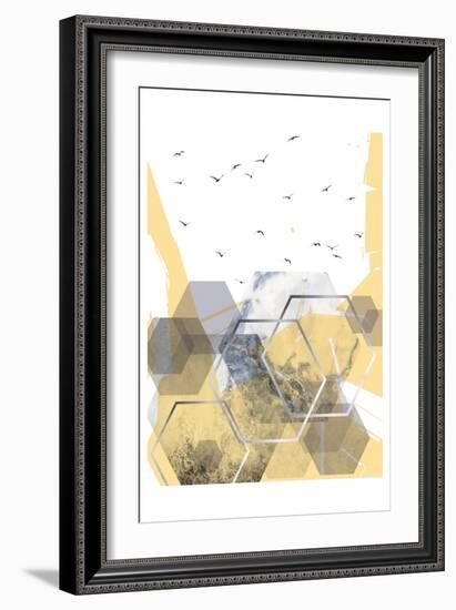 Yellow Grey Abstract Hexagons 2-Urban Epiphany-Framed Art Print