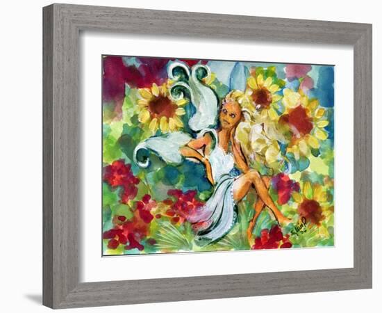 Yellow Haired Sunflower Fairy-sylvia pimental-Framed Art Print