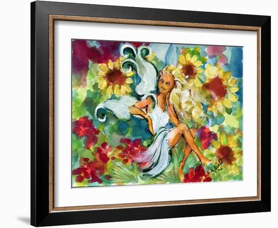 Yellow Haired Sunflower Fairy-sylvia pimental-Framed Art Print