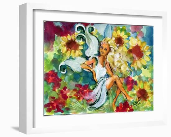 Yellow Haired Sunflower Fairy-sylvia pimental-Framed Art Print