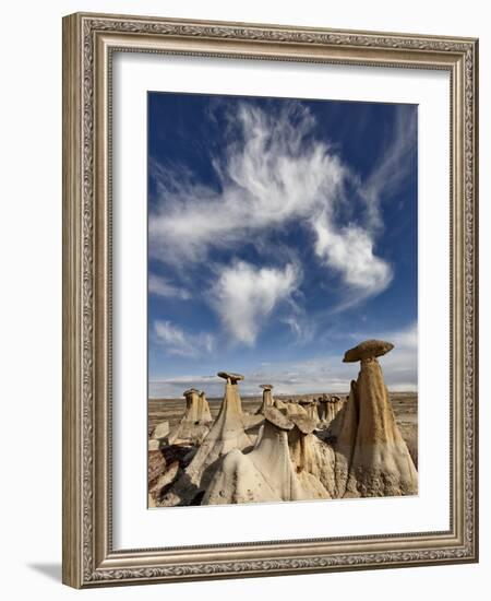 Yellow Hoodoos under a Wispy Cloud, San Juan Basin, New Mexico, USA, North America-James Hager-Framed Photographic Print