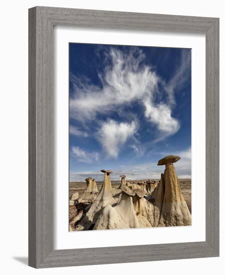 Yellow Hoodoos under a Wispy Cloud, San Juan Basin, New Mexico, USA, North America-James Hager-Framed Photographic Print