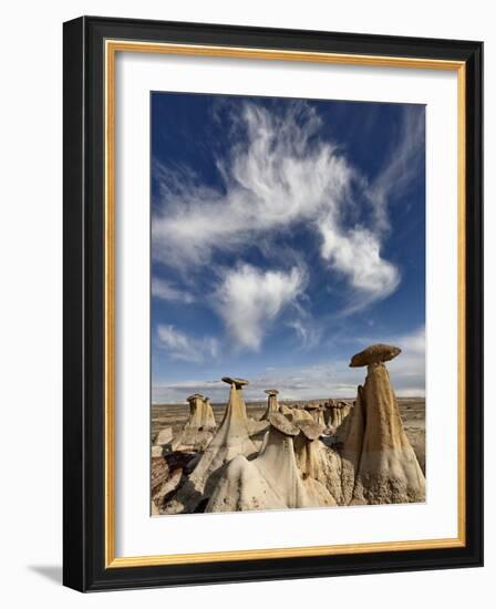 Yellow Hoodoos under a Wispy Cloud, San Juan Basin, New Mexico, USA, North America-James Hager-Framed Photographic Print