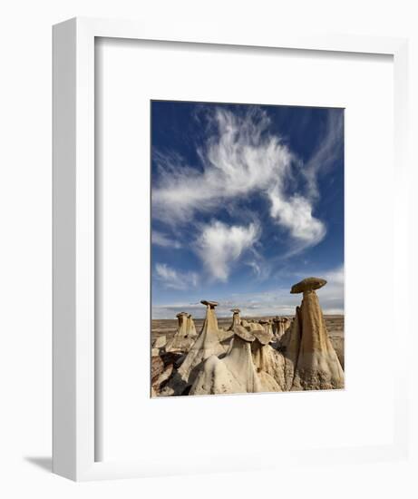 Yellow Hoodoos under a Wispy Cloud, San Juan Basin, New Mexico, USA, North America-James Hager-Framed Photographic Print