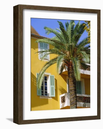 Yellow House and Palm Tree, Villefranche Sur Mer, Cote d'Azur, Provence, France, Europe-John Miller-Framed Photographic Print