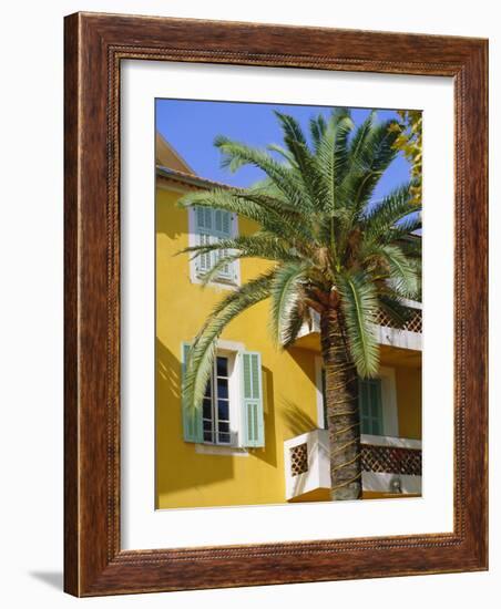 Yellow House and Palm Tree, Villefranche Sur Mer, Cote d'Azur, Provence, France, Europe-John Miller-Framed Photographic Print