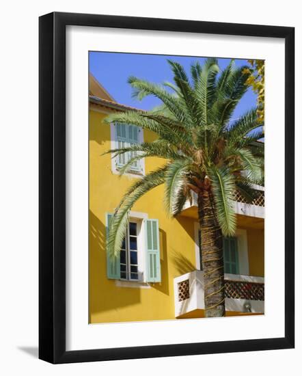 Yellow House and Palm Tree, Villefranche Sur Mer, Cote d'Azur, Provence, France, Europe-John Miller-Framed Photographic Print