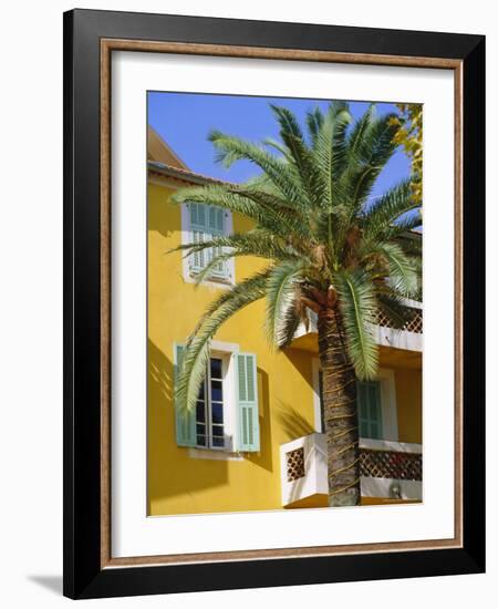 Yellow House and Palm Tree, Villefranche Sur Mer, Cote d'Azur, Provence, France, Europe-John Miller-Framed Photographic Print