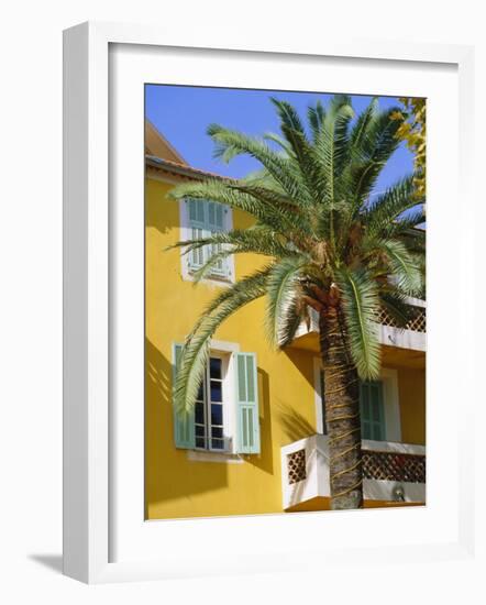 Yellow House and Palm Tree, Villefranche Sur Mer, Cote d'Azur, Provence, France, Europe-John Miller-Framed Photographic Print