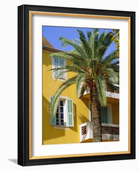 Yellow House and Palm Tree, Villefranche Sur Mer, Cote d'Azur, Provence, France, Europe-John Miller-Framed Photographic Print