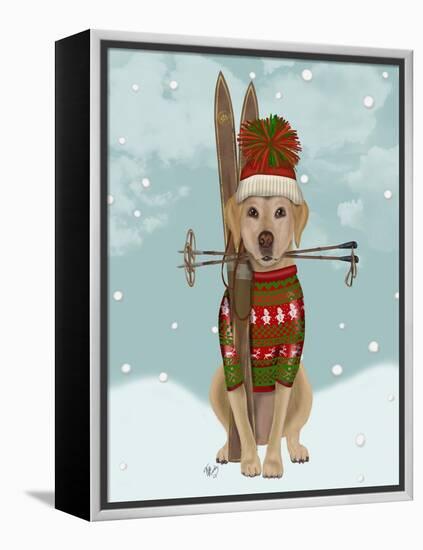 Yellow Labrador, Skiing-Fab Funky-Framed Stretched Canvas