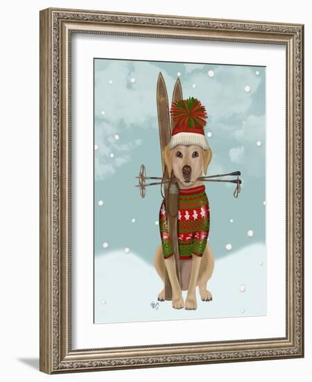 Yellow Labrador, Skiing-Fab Funky-Framed Art Print