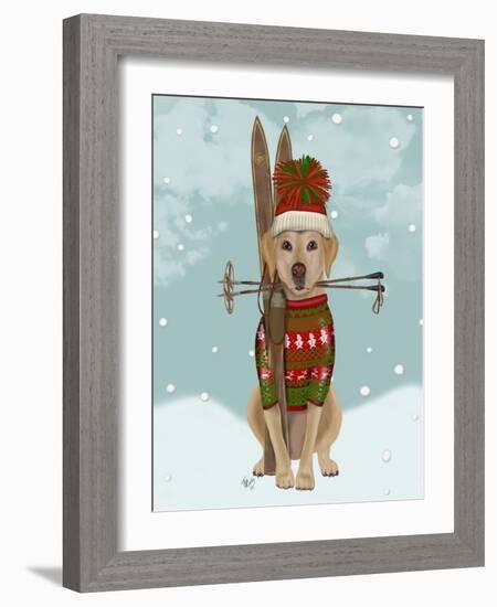 Yellow Labrador, Skiing-Fab Funky-Framed Art Print