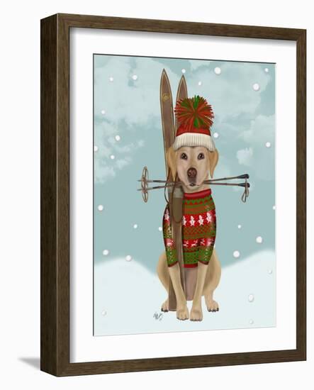 Yellow Labrador, Skiing-Fab Funky-Framed Art Print