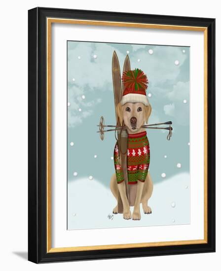 Yellow Labrador, Skiing-Fab Funky-Framed Art Print