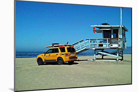 Yellow Life Gird Track at Beach-Steve Ash-Mounted Photographic Print