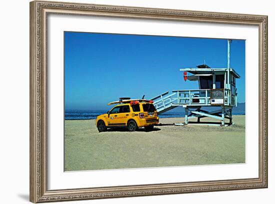 Yellow Life Gird Track at Beach-Steve Ash-Framed Photographic Print