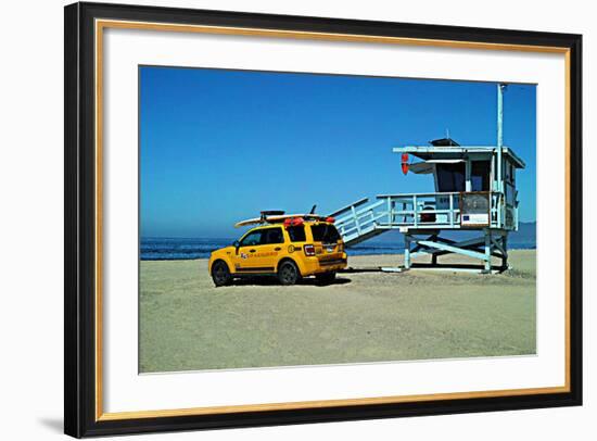 Yellow Life Gird Track at Beach-Steve Ash-Framed Photographic Print