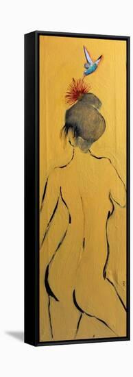 Yellow Nude from Behind with Pink Flower and Bird, 2015-Susan Adams-Framed Premier Image Canvas