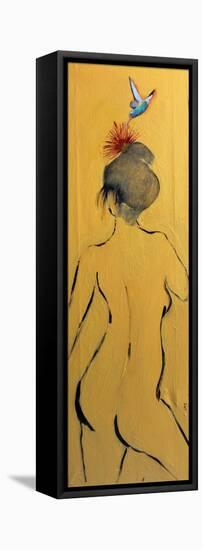 Yellow Nude from Behind with Pink Flower and Bird, 2015-Susan Adams-Framed Premier Image Canvas