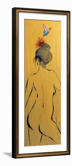 Yellow Nude from Behind with Pink Flower and Bird, 2015-Susan Adams-Framed Giclee Print