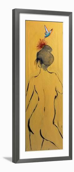 Yellow Nude from Behind with Pink Flower and Bird, 2015-Susan Adams-Framed Giclee Print