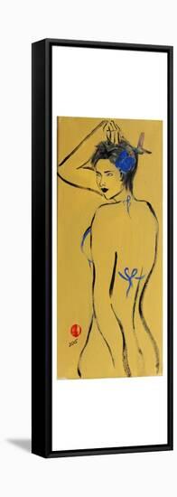 Yellow Nude with Blue flower and Bird, 2015-Susan Adams-Framed Premier Image Canvas