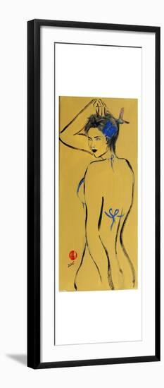 Yellow Nude with Blue flower and Bird, 2015-Susan Adams-Framed Giclee Print