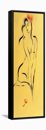 Yellow Nude with Pink Flower, 2015-Susan Adams-Framed Premier Image Canvas