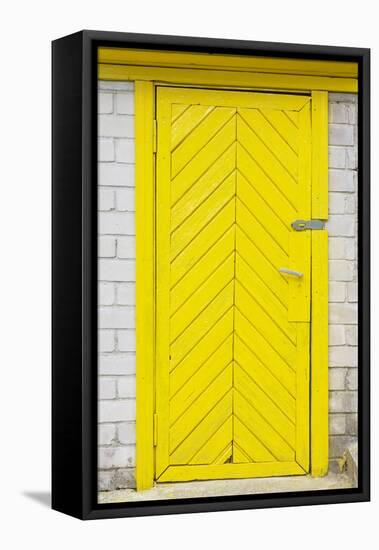 Yellow Old Wooden Door-vilax-Framed Premier Image Canvas