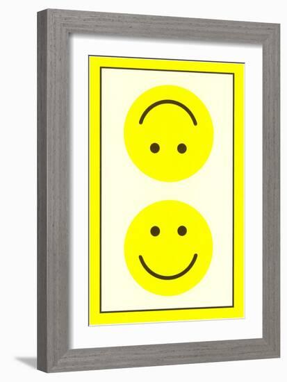 Yellow Opposed Happy Faces-null-Framed Premium Giclee Print