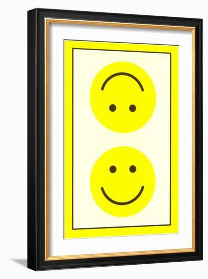 Yellow Opposed Happy Faces-null-Framed Premium Giclee Print
