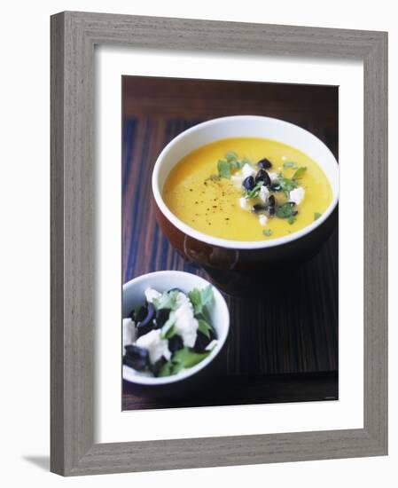 Yellow Pepper Cream Soup with Feta, Olives and Parsley-Maja Smend-Framed Photographic Print