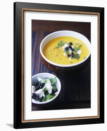 Yellow Pepper Cream Soup with Feta, Olives and Parsley-Maja Smend-Framed Photographic Print