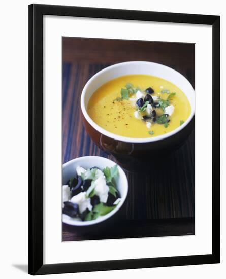 Yellow Pepper Cream Soup with Feta, Olives and Parsley-Maja Smend-Framed Photographic Print