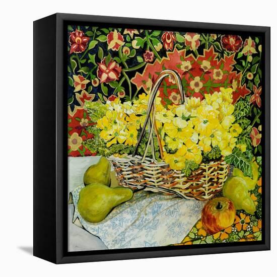 Yellow Primroses in a Basket, with Fruit and Textiles, 2010-Joan Thewsey-Framed Premier Image Canvas