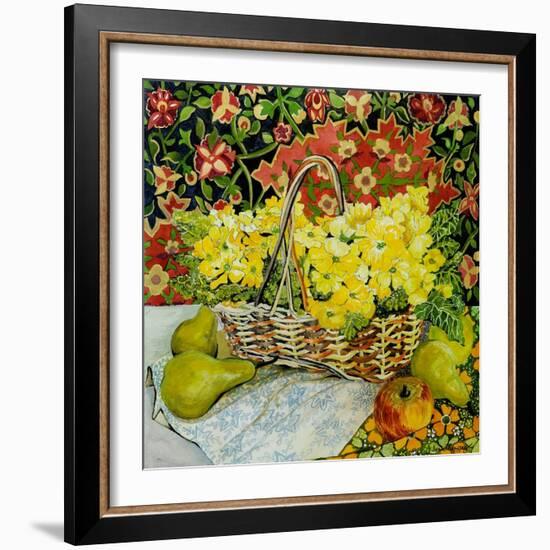 Yellow Primroses in a Basket, with Fruit and Textiles, 2010-Joan Thewsey-Framed Giclee Print