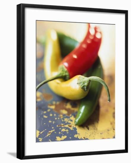 Yellow, Red and Green Chili Peppers-Joerg Lehmann-Framed Photographic Print