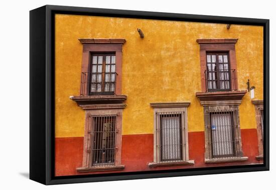 Yellow Red Wall Brown Windows Metal Gates, San Miguel de Allende, Mexico-William Perry-Framed Premier Image Canvas