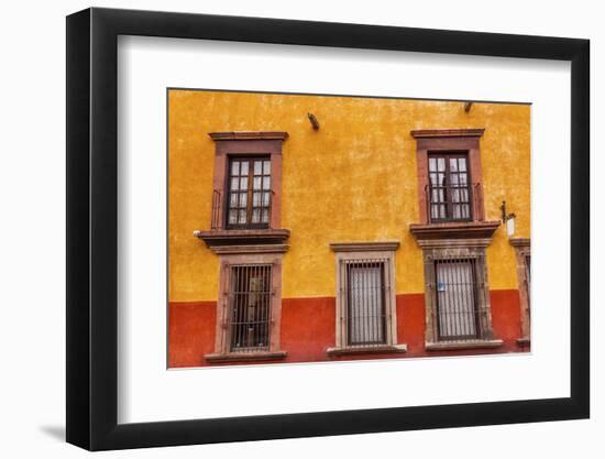 Yellow Red Wall Brown Windows Metal Gates, San Miguel de Allende, Mexico-William Perry-Framed Photographic Print
