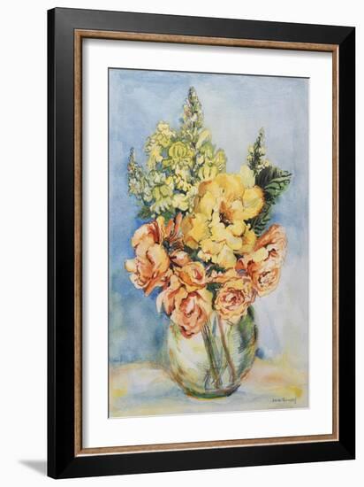 Yellow Roses and Antirrhinums, 2001-Joan Thewsey-Framed Giclee Print