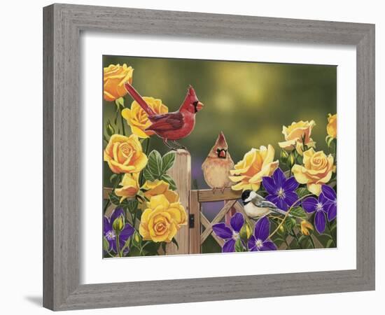 Yellow Roses and Songbirds-William Vanderdasson-Framed Giclee Print