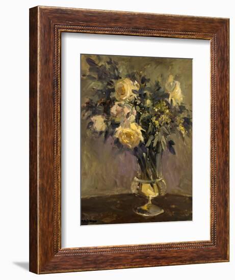 Yellow Roses In Glass Vase-Allayn Stevens-Framed Premium Giclee Print