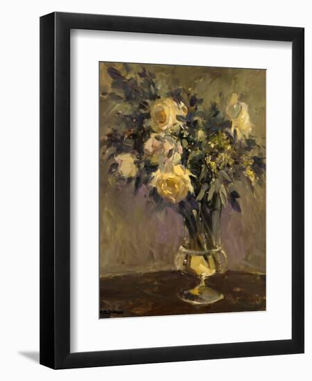 Yellow Roses In Glass Vase-Allayn Stevens-Framed Premium Giclee Print