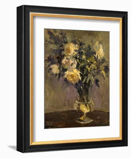 Yellow Roses In Glass Vase-Allayn Stevens-Framed Premium Giclee Print