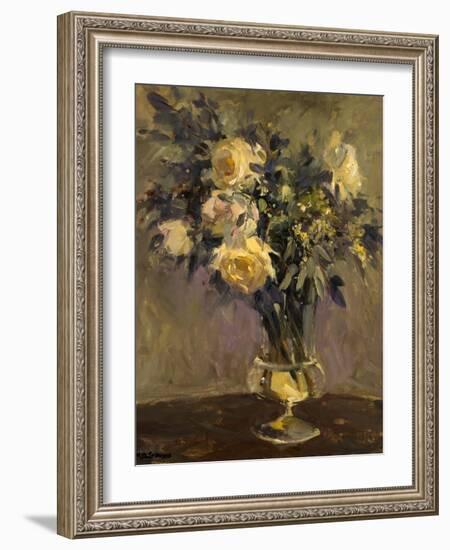 Yellow Roses In Glass Vase-Allayn Stevens-Framed Art Print